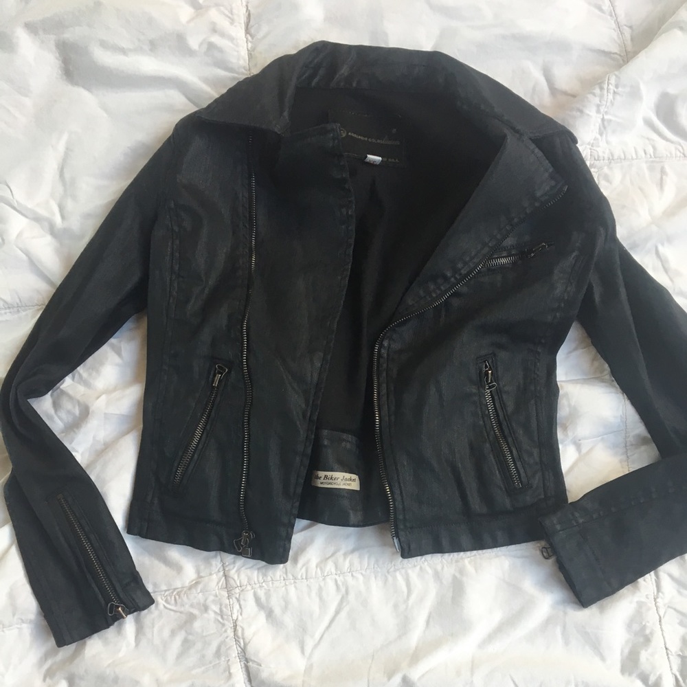 Adriano Goldschmied waxed cotton biker jacket XS